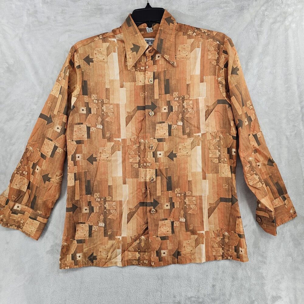 Spire Button Up Shirt‎ Mens Large Vintage 70s Geometric Abstract Long Sleeve
